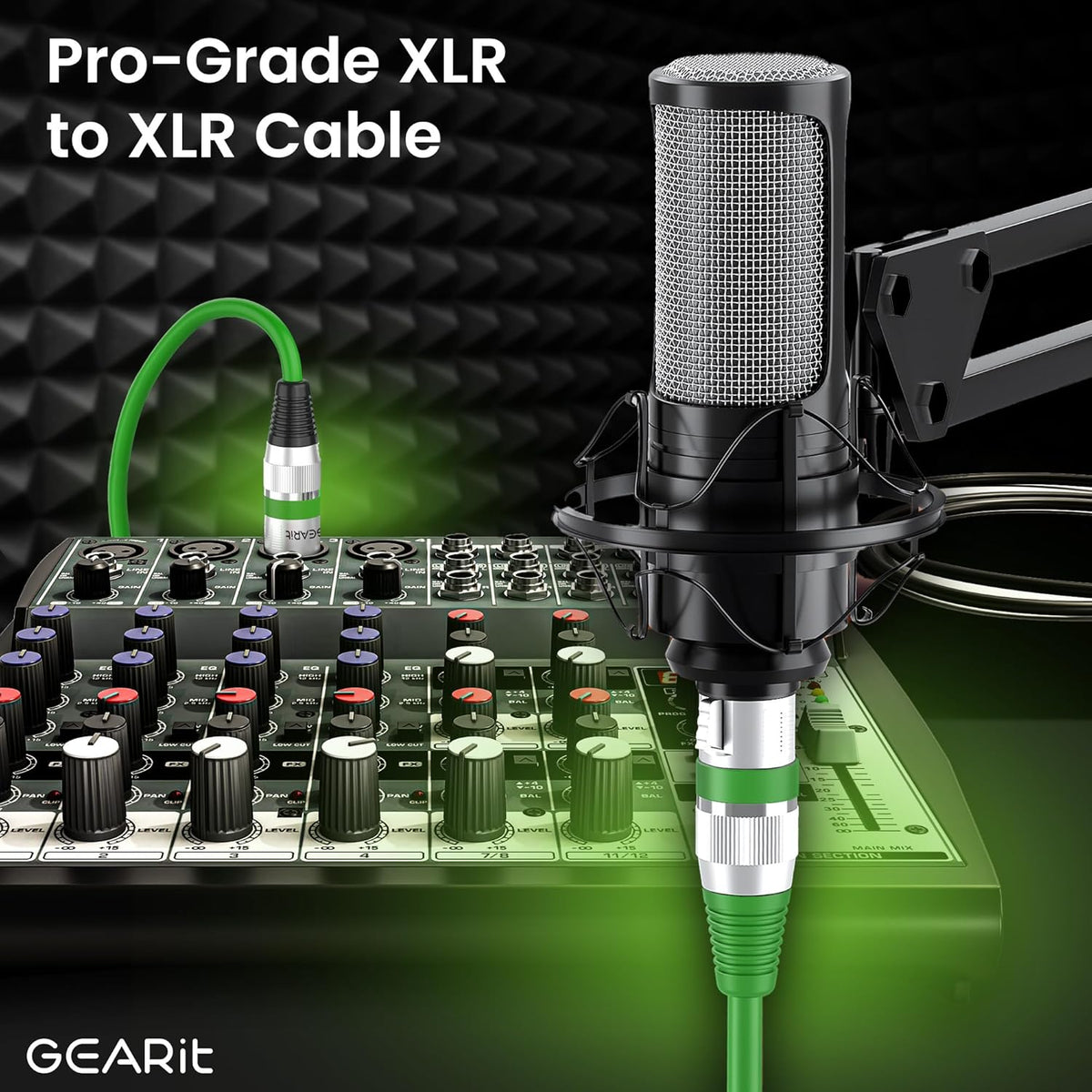 GEARit XLR Male to Female Microphone Cable (10 Feet, 6-Pack) 3-Pin Balanced Shielded Mixer, Recording Studio, Podcast - Black - PuriLite