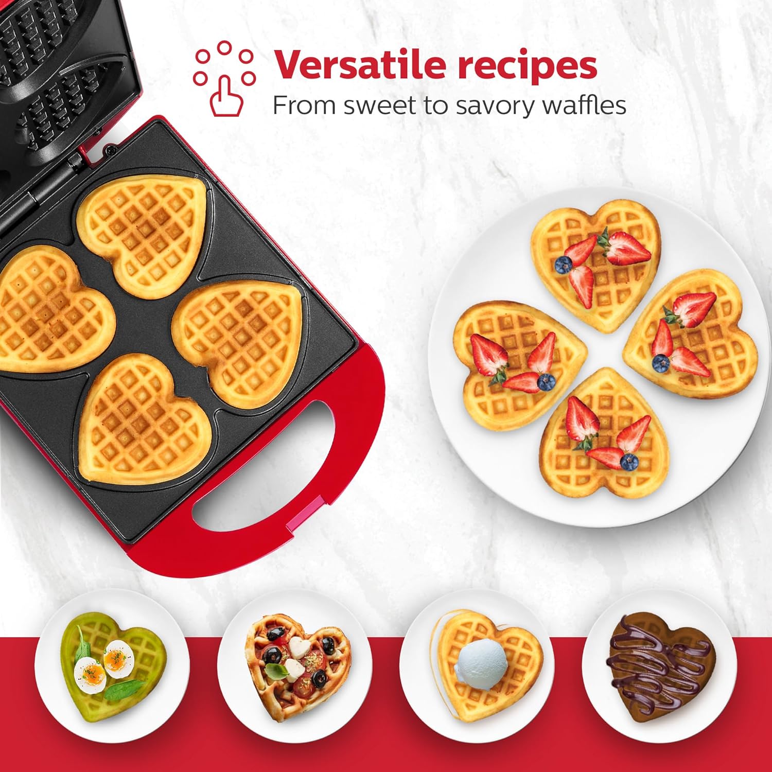 Holstein Housewares - Non-Stick Heart Waffle Maker, Lavender - Makes 4 Heart-Shaped Waffles in Minutes - PuriLite