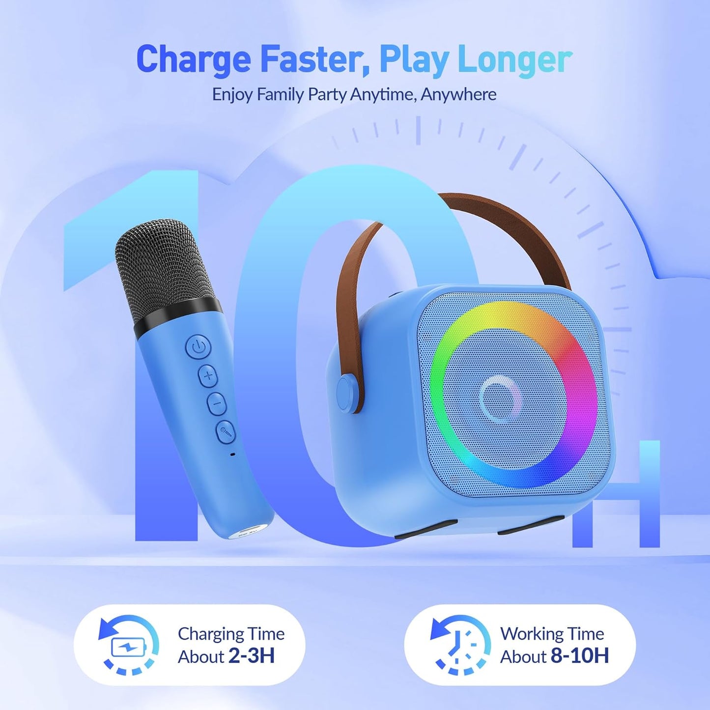 Karaoke Machine, Portable Bluetooth Karaoke Speaker with 2 Wireless Microphones and Party Lights for Kids and Adults, Birthday Gifts for Girls Boys Family Home Party (Beige2) - PuriLite