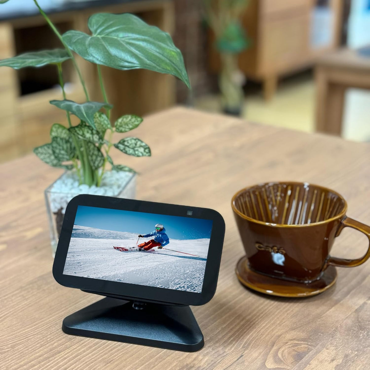 Sintron Adjustable Magnetic Stand Mount for Echo Show 5 (3rd Gen) & iPhone Models, Smart Display Stand Holder for Show 5 3rd Gen with 360 Degree Rotation, Swivel Tilt Function, Anti-Slip Base (Black) - PuriLite
