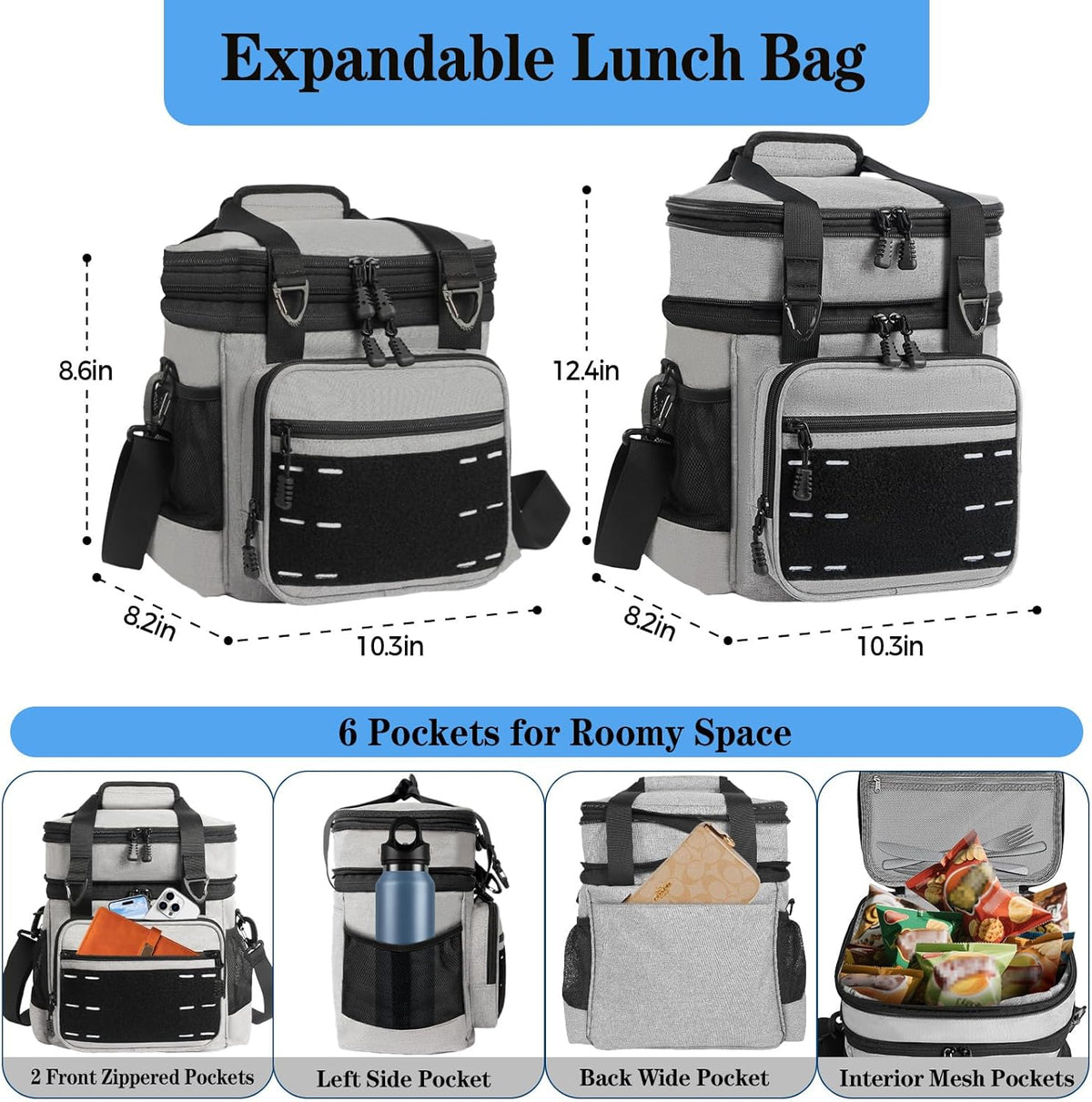 Lunch Box Cooler Bag - Insulated Tactical Lunchbox for Men - XLarge Lunch Pail Lunch Kit for Adults Work Outdoor Shifts Trips Black Camo 25L - PuriLite