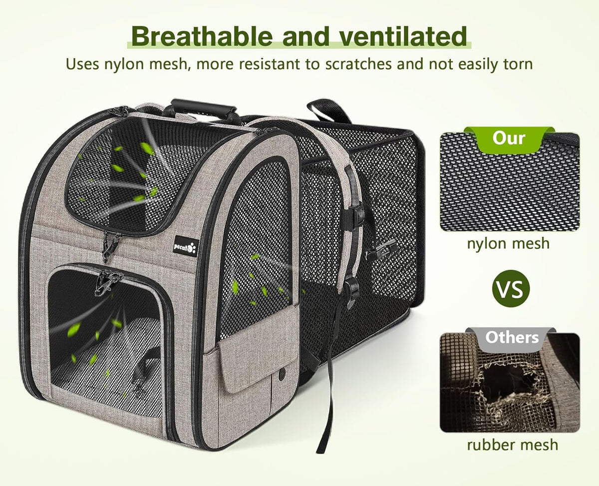 Pecute Pet Carrier Backpack, Dog Carrier Backpack Expandable with Breathable Mesh for Pets ＜6kg, Pet Backpack Carrier for Hiking Travel Camping Outdoor - PuriLite