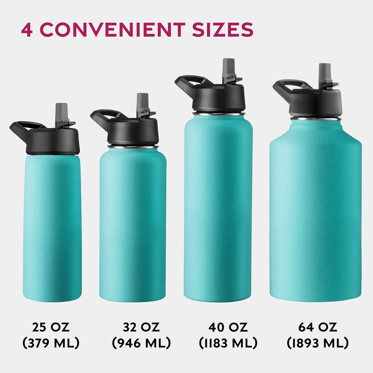 FineDine Water Bottle - Stainless Steel Insulated Water Bottle with Straw Lid, Flip Lid & Wide-Mouth Cap - Keeps Hot and Cold - 25 Oz / 739ml - Pure Pearly White - PuriLite