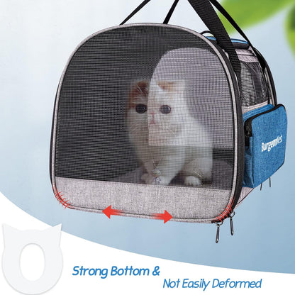 BurgeonNest Cat Carriers for Medium Cats Under 25 lbs, Pet Carrier for Cats with Unique Side Bag,Top Load Small Pet Carrier Soft-Sided Escape Proof with 4 Ventilated Windows - PuriLite