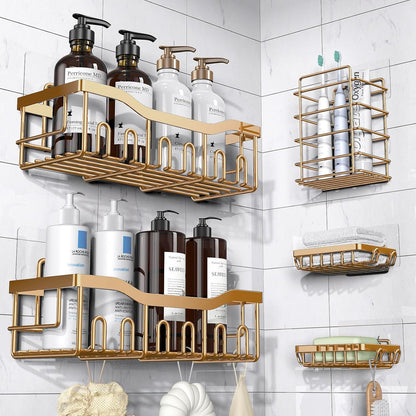 EUDELE 5-Pack Rustproof Stainless Steel Shower Caddy – No Drill Adhesive Bathroom Organizer with Large Capacity, Spacious Shower Shelves for Inside Shower, Kitchen & Home Decor Storage - PuriLite