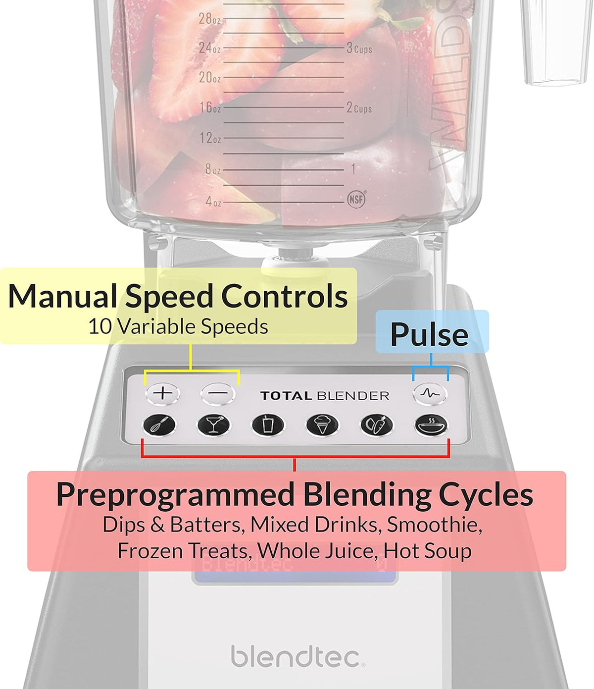 Blendtec Total Classic Original Blender and 75 oz FourSide Blender Jar - Kitchen Blender Bundle - Red - PuriLite