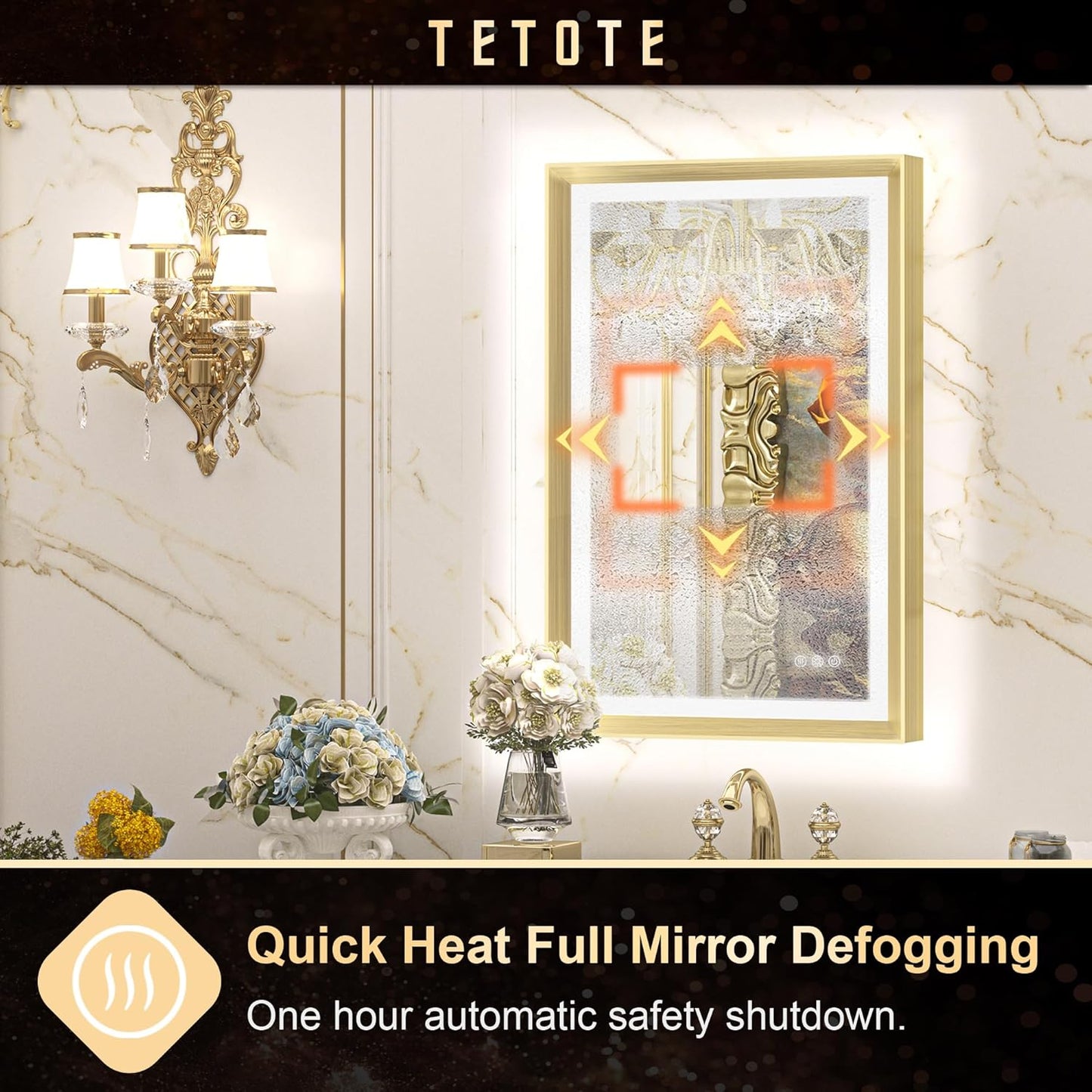 TETOTE 28x36 LED Mirror for Bathroom Black Metal Frame Frontlit & Backlit Lighted Vanity Mirror Baroque Gothic Anti Fog Stepless Dimmable White/Warm/Natural,Wall Mounted(Horizontal/Vertical) - PuriLite