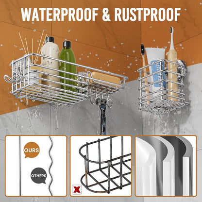 LEVERLOC Shower Caddy Suction Cup, 2 Pack Black Shower Shelf with Hooks and Soap Holder, NO-Drilling Bathroom Organizer, Rustproof Metal Bathroom Storage and Organization - PuriLite