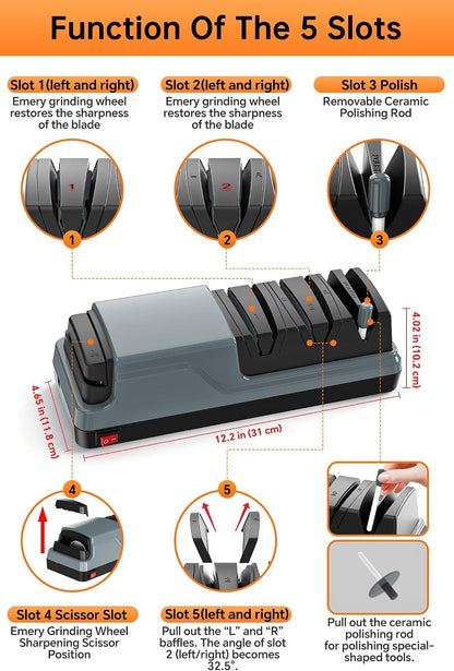 YOORLEAY 5-in-1 Electric Knife Sharpener, Kitchen Knife & Scissor Sharpener