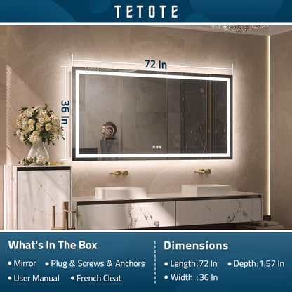 TETOTE 28 Inch Round LED Bathroom Vanity Mirror, Anti-Fog Dimmable Lights IP54 Waterproof Circle Makeup Wall Mounted Mirror - PuriLite