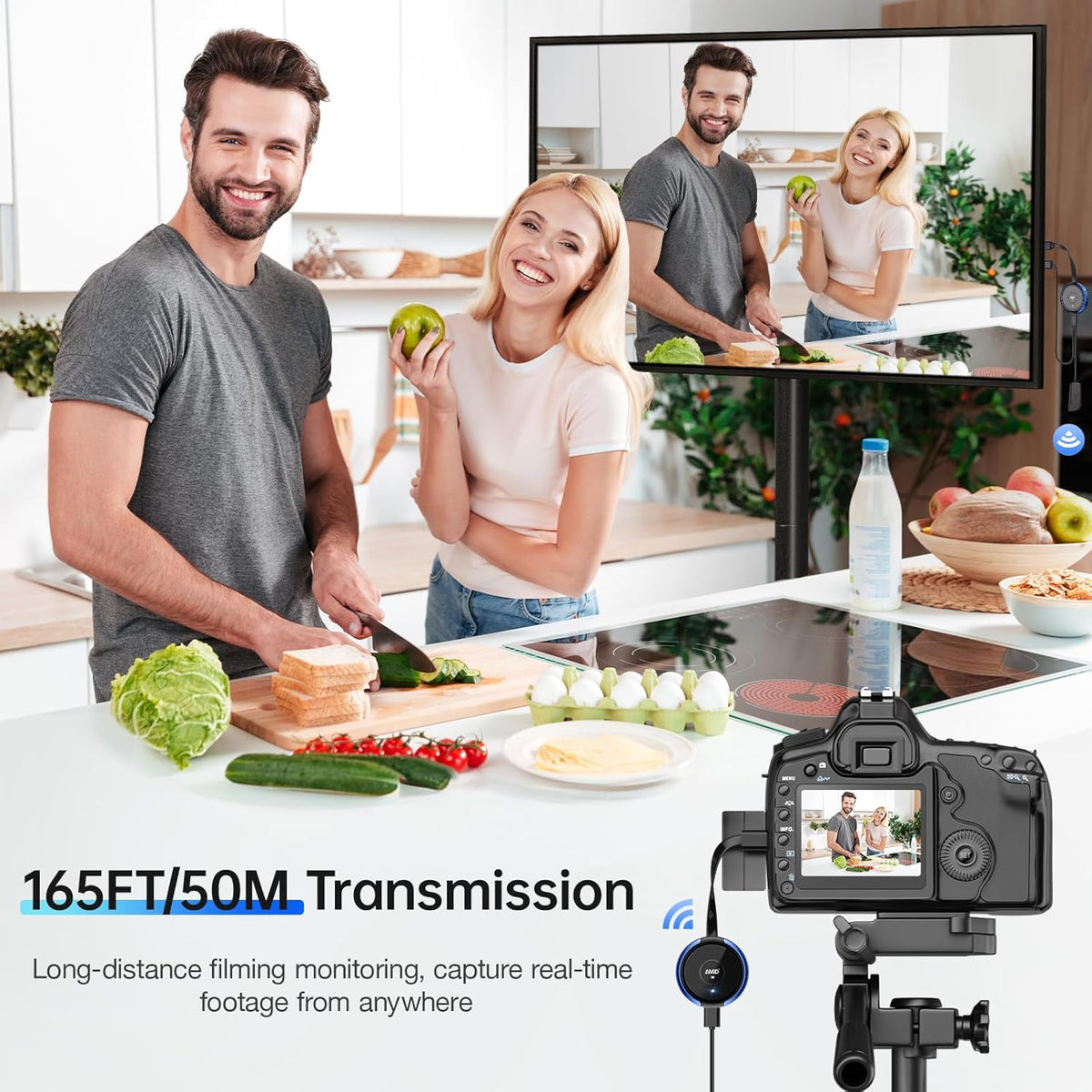Wireless HDMI Transmitter and Receiver Kit, AIMIBO 4K Wireless HDMI Extender Smooth 5G Video/Audio for Laptop, Cable Box, Camera, Phone, Football Live Streaming to Monitor, Projector, HDTV -165FT/50M - PuriLite