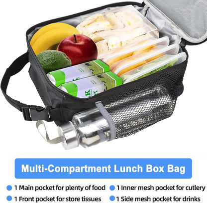 Insulated Lunch Bag, Leakproof Portable Lunch Box for Women Men Boys Girls, Large Capacity Cooler Bag with Handle and Bottle Pocket for Office School Camping Hiking Outdoor Beach Picnic (Black) - PuriLite