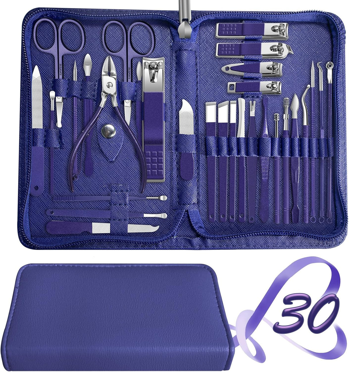 Manicure Set 30 in 1 Nail Clipper set, REDFLOW nail clippers, fingernail & toenail clippers, Manicure Tools, pedicure tools, Suitable for Travel Manicure Kit, Nail Set Kit With Everything Profe - PuriLite