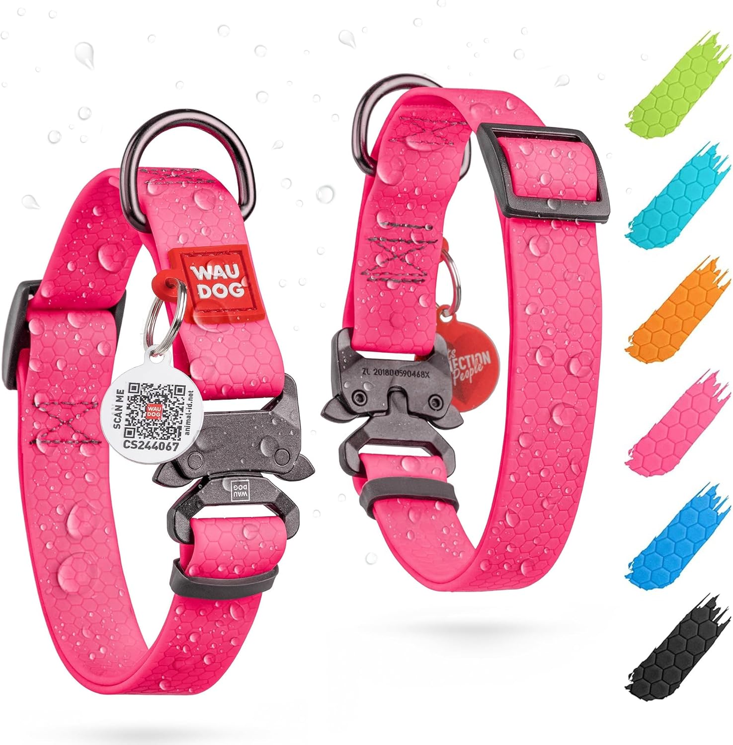 Waterproof Dog Collar - Adjustable Glow Dog Collar for Large Dogs, Small and Medium Dogs - Heavy Duty Dog Collars with Durable Metal Clasp and QR Dog Tag - Glow in The Dark Dog Collars - PuriLite