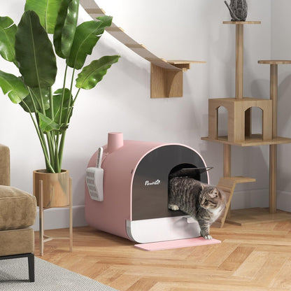PawHut Large Cat Litter Box with Lid, Enclosed Kitty Litter Box with Slide-Out Tray, Scoop, Filter, Green - PuriLite