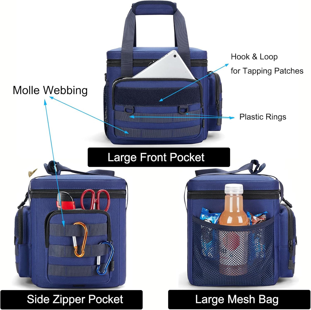 Tactical Lunch Bag for Men, Large Leakproof Insulated Lunch Box, Lunch Cooler Bag with Shoulder Strap, Lunch Pail for Adults Work Outdoor Picnic Trips, Black Camo - PuriLite