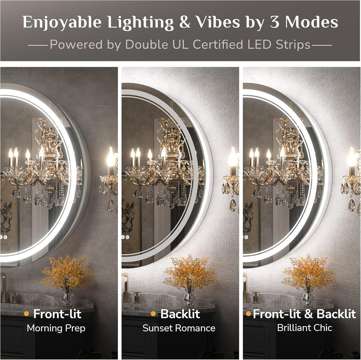 Keonjinn 40 x 32 Inch LED Bathroom Mirror with Acrylic, Backlit Mirror Anti-Fog, Lighted Bathroom Mirror for Wall, CRI90 High Definition Dimmable Large Makeup Mirror(Horizontal/Vertical) - PuriLite