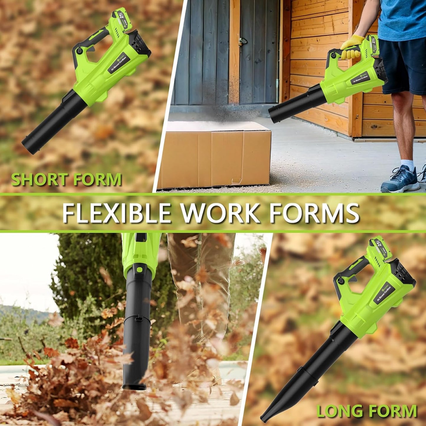 GREENER 21V Leaf Blower Cordless - 460CFM/145MPH Turbo Mode Electric Leaf Blower with 2 X 4.0Ah Battery and Fast Charger Included, Blowing Leaves and Dust, Patio Cleaning - PuriLite