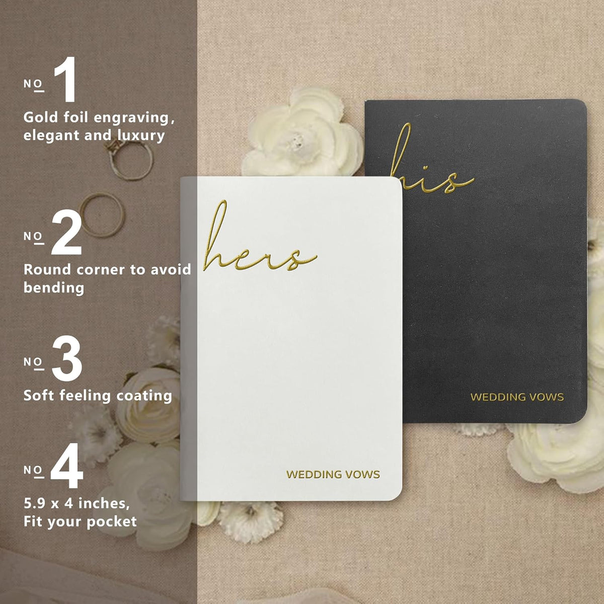 WeddingGiftsWedding Vow Books His and Hers Soft Touch Gold Foil Engraving Vow Books Wedding Essentials Wedding Accessories(TR-HH-Black) - PuriLite