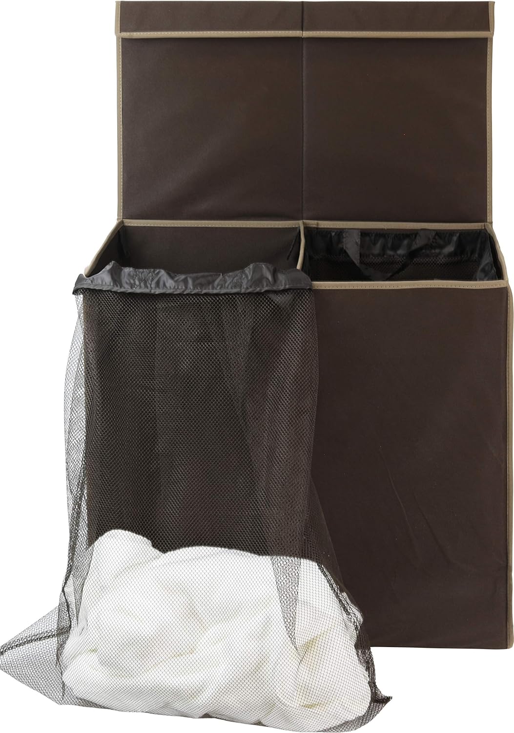 SimpleHouseware Double Laundry Hamper with Lid and Removable Laundry Bags, Beige - PuriLite