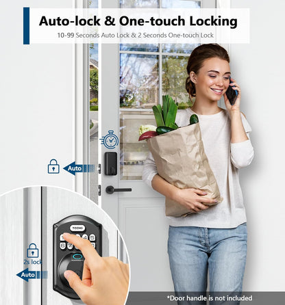 TEEHO TE002 Fingerprint Door Lock, Smart Keyless Entry Electronic Keypad Deadbolt for Front Door - Auto Lock - Easy Installation - Matte Black - PuriLite