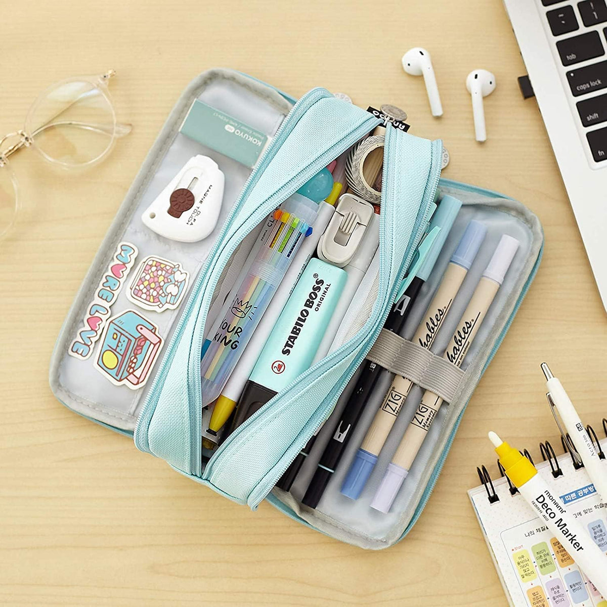 Big Capacity Pencil Case, OLIYuMi 3 Compartment Pencil Pouch Pencil Bag Storage Box Stationery Organizer Makeup Bag with Zipper Closure for Student Office College Boys and Girls (Pink) - PuriLite