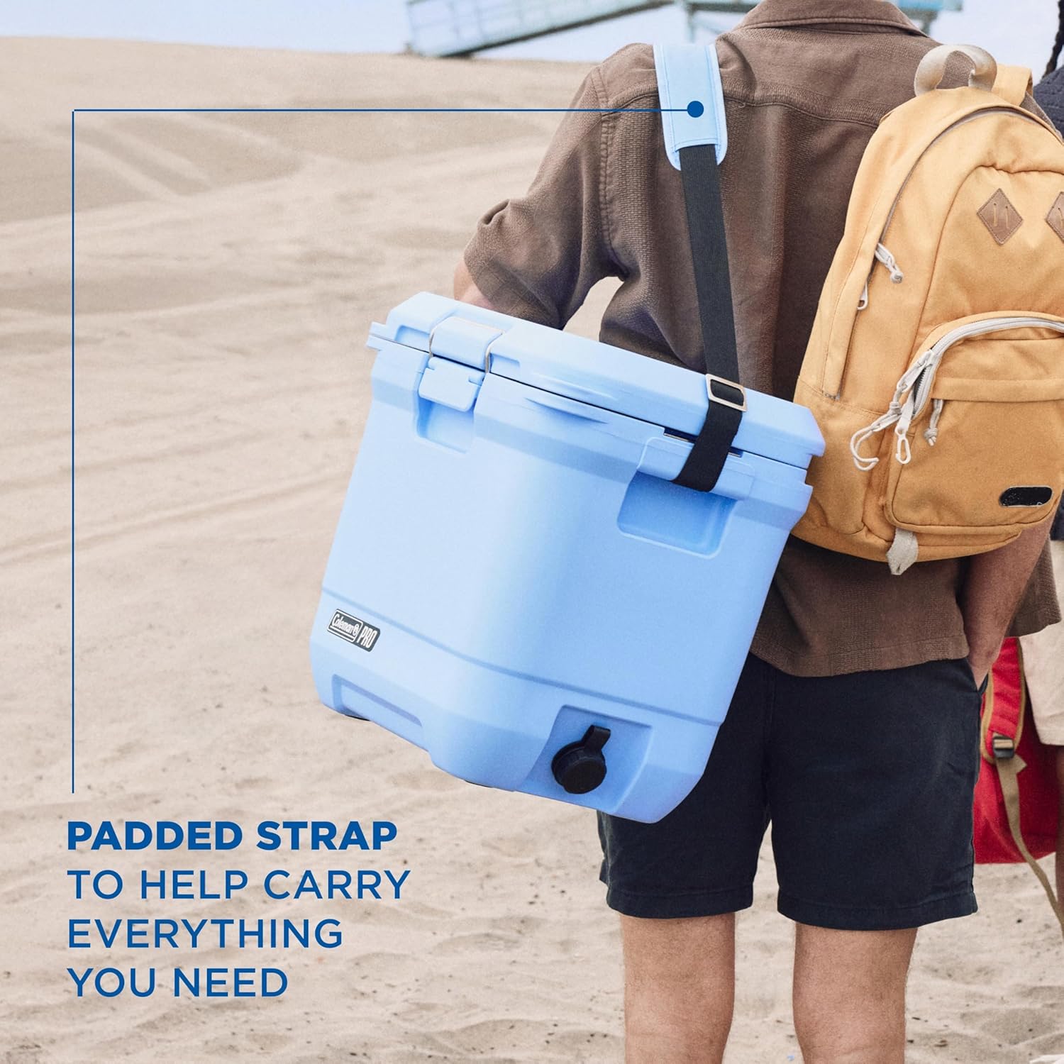 Coleman Pro Heavy-Duty Ultra-Light Premium Hard Cooler, 92/74/36-Can Capacity, Extra-Thick Insulation Keeps Ice up to 5/4/3 Days, 55-Quart Wheeled Cooler or 45/25 qt (No Wheels), Blue Sky - PuriLite