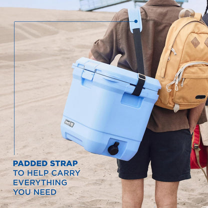 Coleman Pro Heavy-Duty Ultra-Light Premium Hard Cooler, 92/74/36-Can Capacity, Extra-Thick Insulation Keeps Ice up to 5/4/3 Days, 55-Quart Wheeled Cooler or 45/25 qt (No Wheels), Blue Sky - PuriLite