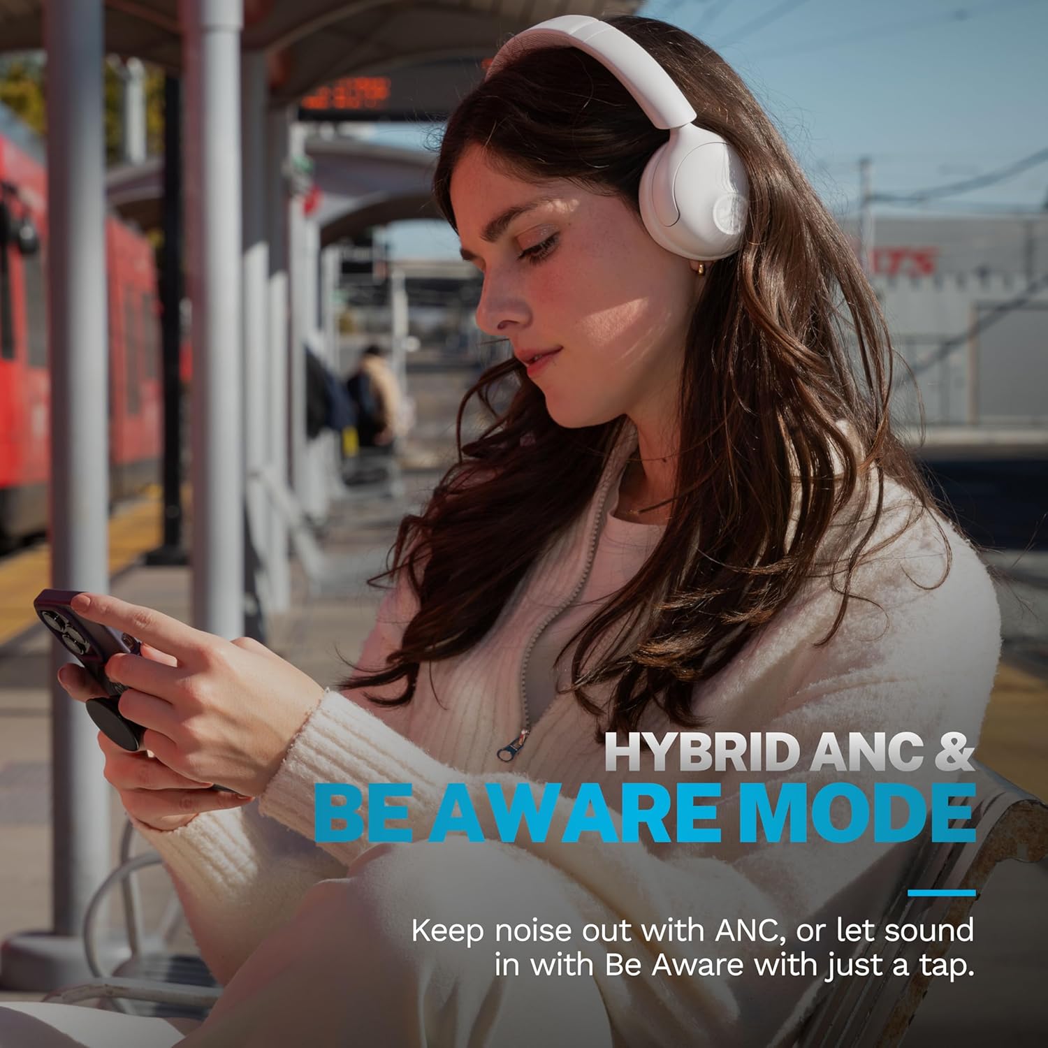 JLab Go Lux ANC Wireless Headphones, Cloud White, Hybrid Active Noise Cancelling, Premium On-Ear Bluetooth Headset, Customizable Sound, Be Aware Mode, Cloud Foam Comfort, Multipoint Connection - PuriLite