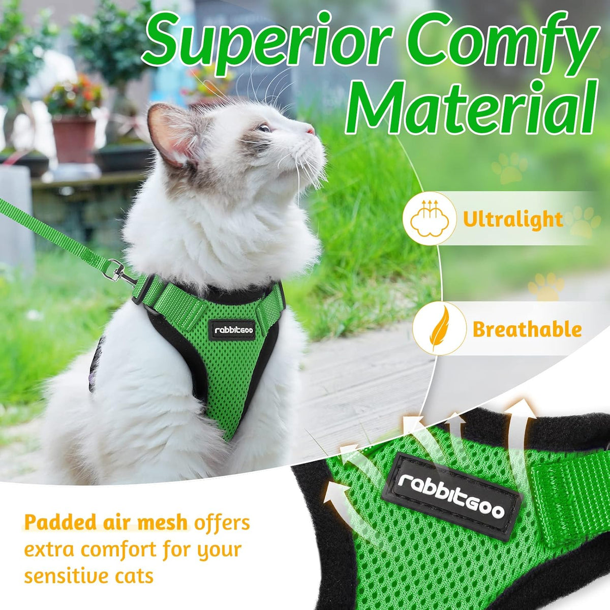 rabbitgoo Cat Harness and Leash for Walking, Escape Proof Soft Adjustable Vest Harnesses for Small Medium Cats, Easy Control Breathable Reflective Strips Jacket, XS, Black - PuriLite
