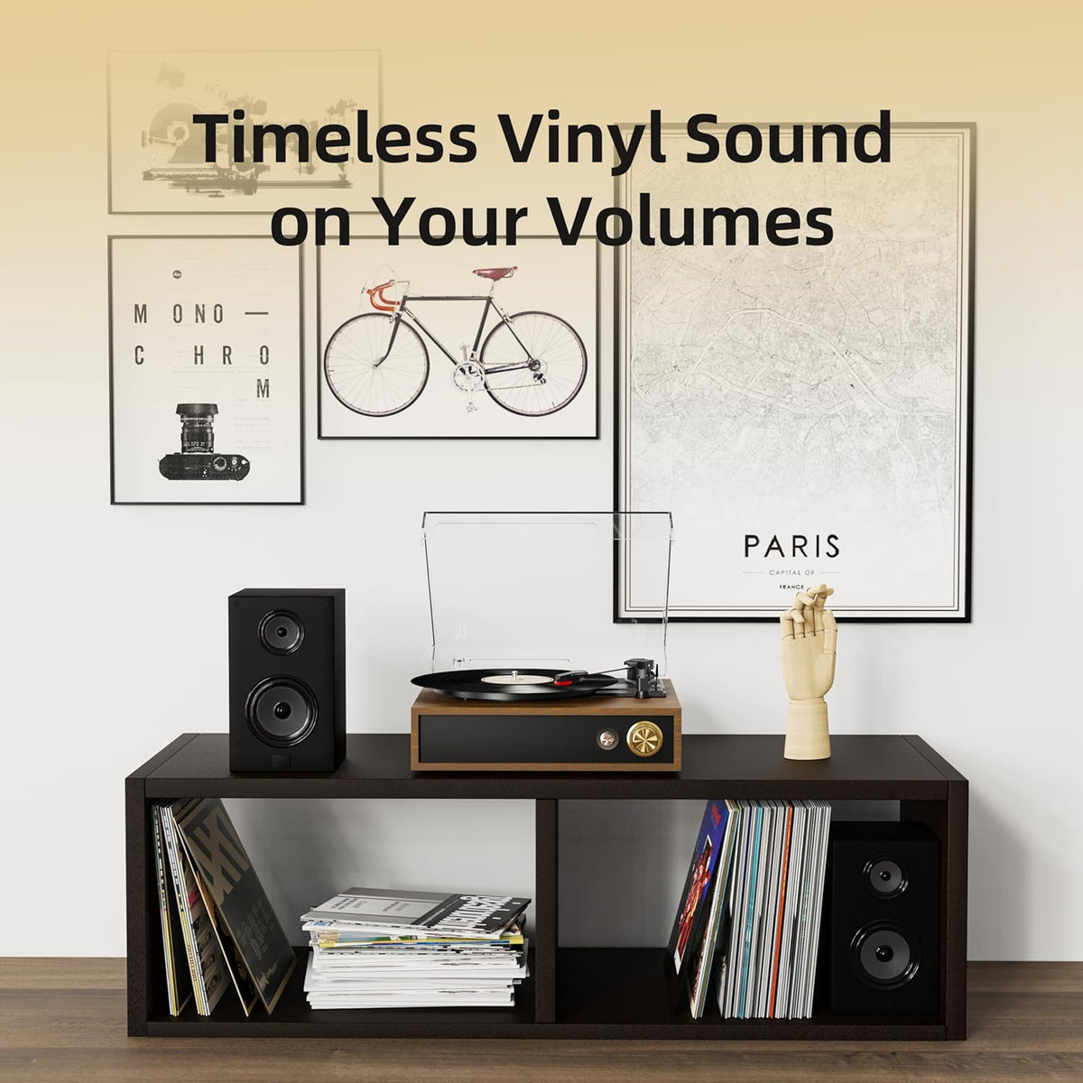 Record Player, FYDEE Vinyl Player with Bluetooth 3-Speed Turntable for Vinyl Records (33/45/78 RPM) with Built-in Bluetooth Receiver & Transmitter, RCA Out/USB in, Dust Cover (Ebony) - PuriLite