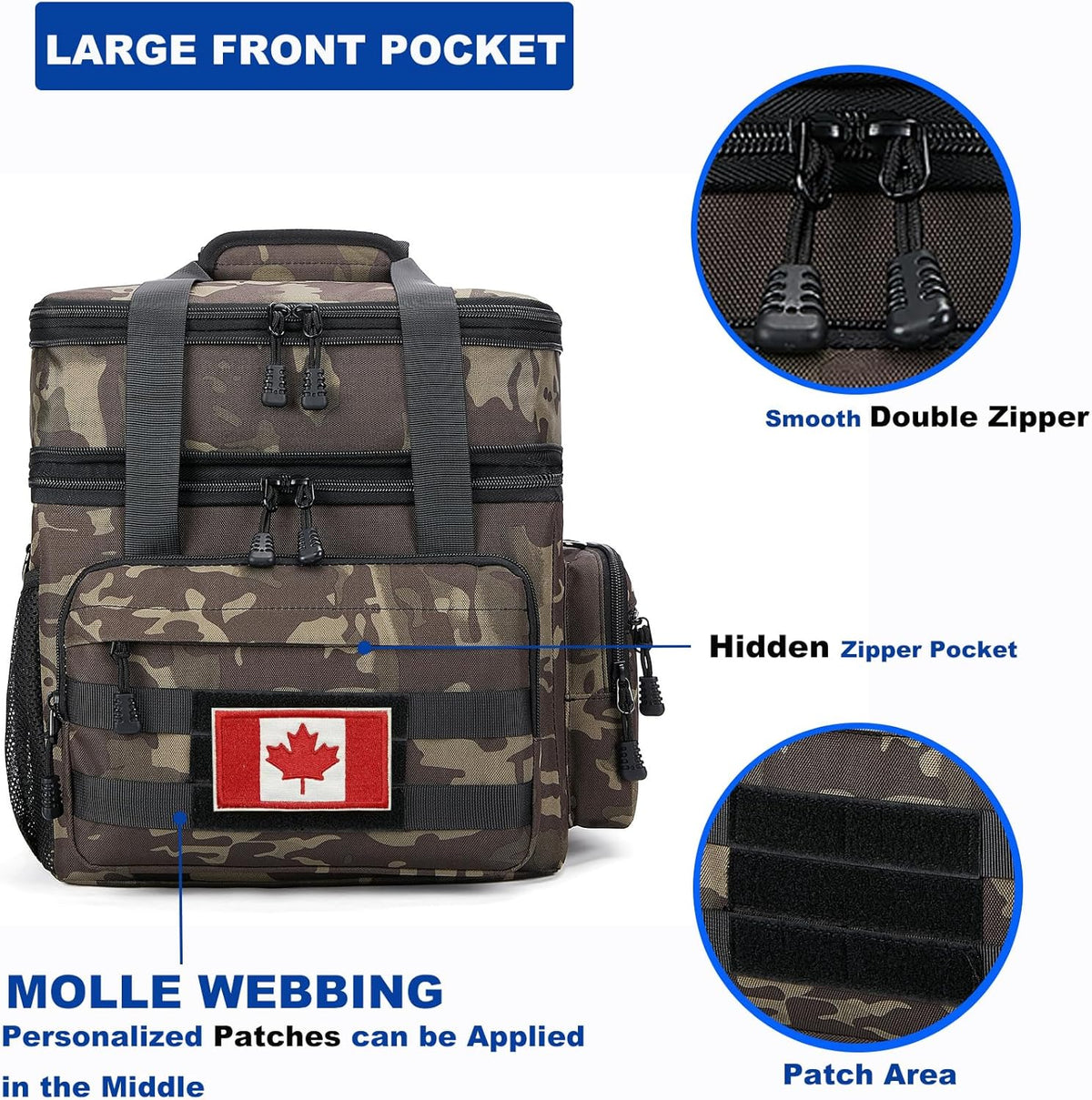 Tactical Lunch Bag for Men, Large Leakproof Insulated Lunch Box, Lunch Cooler Bag with Shoulder Strap, Lunch Pail for Adults Work Outdoor Picnic Trips, Black Camo - PuriLite