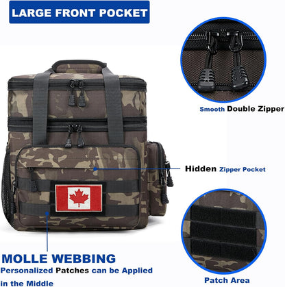 Tactical Lunch Bag for Men, Large Leakproof Insulated Lunch Box, Lunch Cooler Bag with Shoulder Strap, Lunch Pail for Adults Work Outdoor Picnic Trips, Black Camo - PuriLite