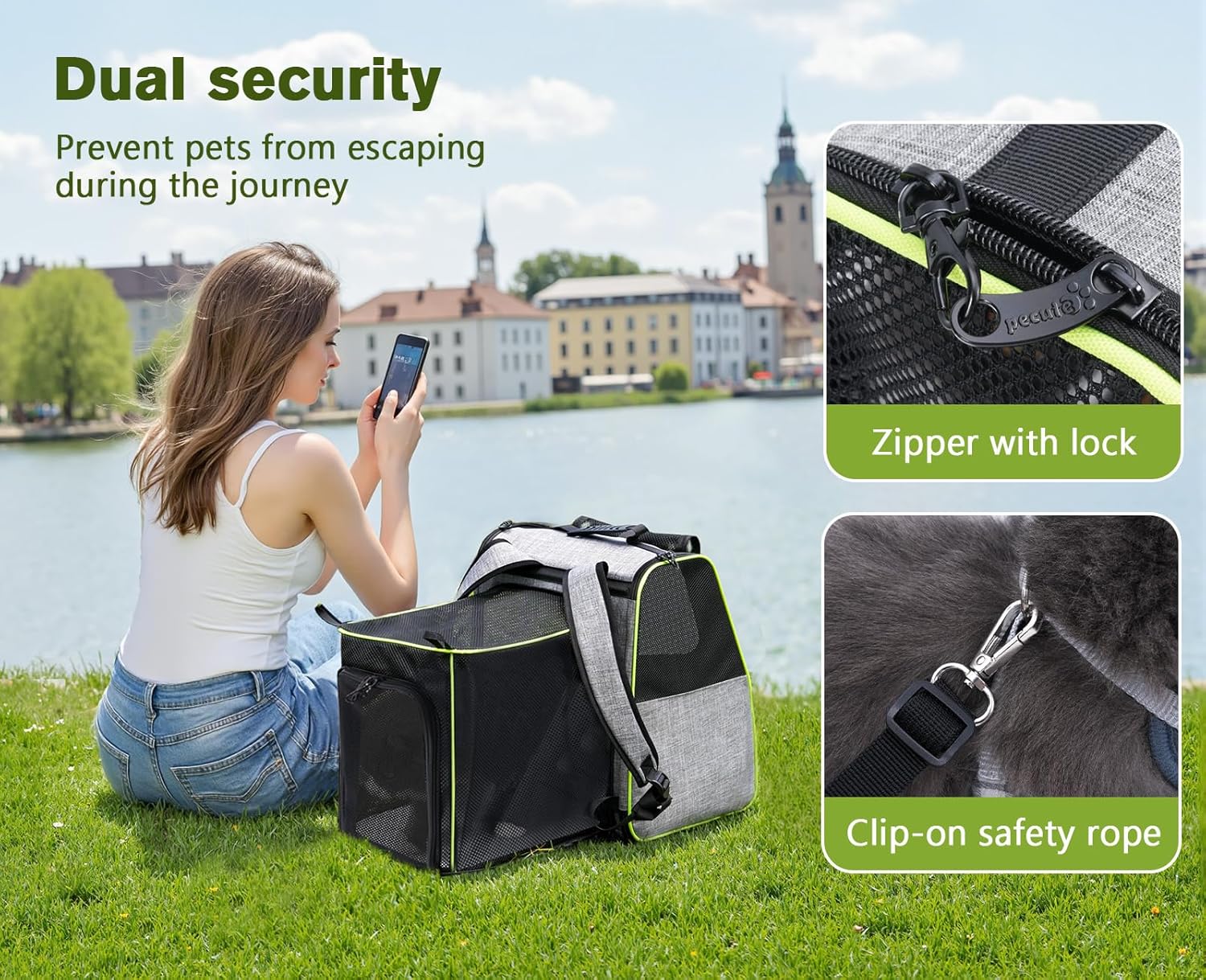 Pecute Expandable Cat Backpack Carrier, Small Dog Backpack Carrier, Pet Backpack Carriers for Cats Dogs Puppy Kitten, Cat Carriers Bag Carrying for Travel Hiking Bike Riding Walking Outdoor,Grey - PuriLite