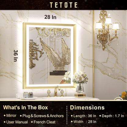 TETOTE 28x36 LED Mirror for Bathroom Black Metal Frame Frontlit & Backlit Lighted Vanity Mirror Baroque Gothic Anti Fog Stepless Dimmable White/Warm/Natural,Wall Mounted(Horizontal/Vertical) - PuriLite