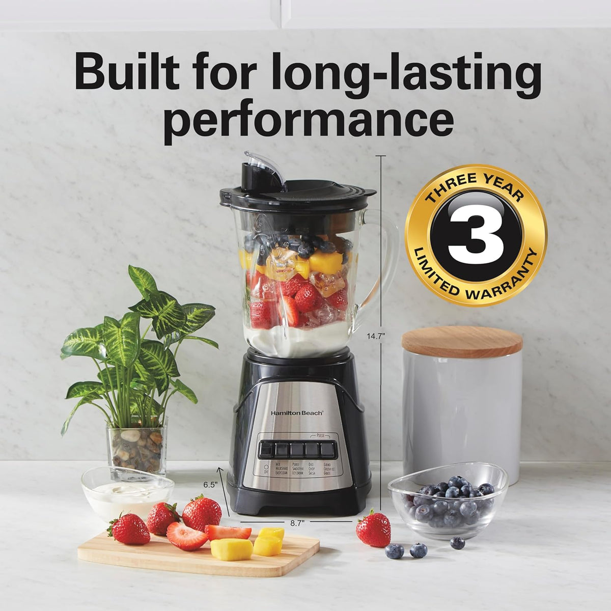 Hamilton Beach Power Elit Blender with 40 oz. Glass Jar, Black, 58148A - PuriLite