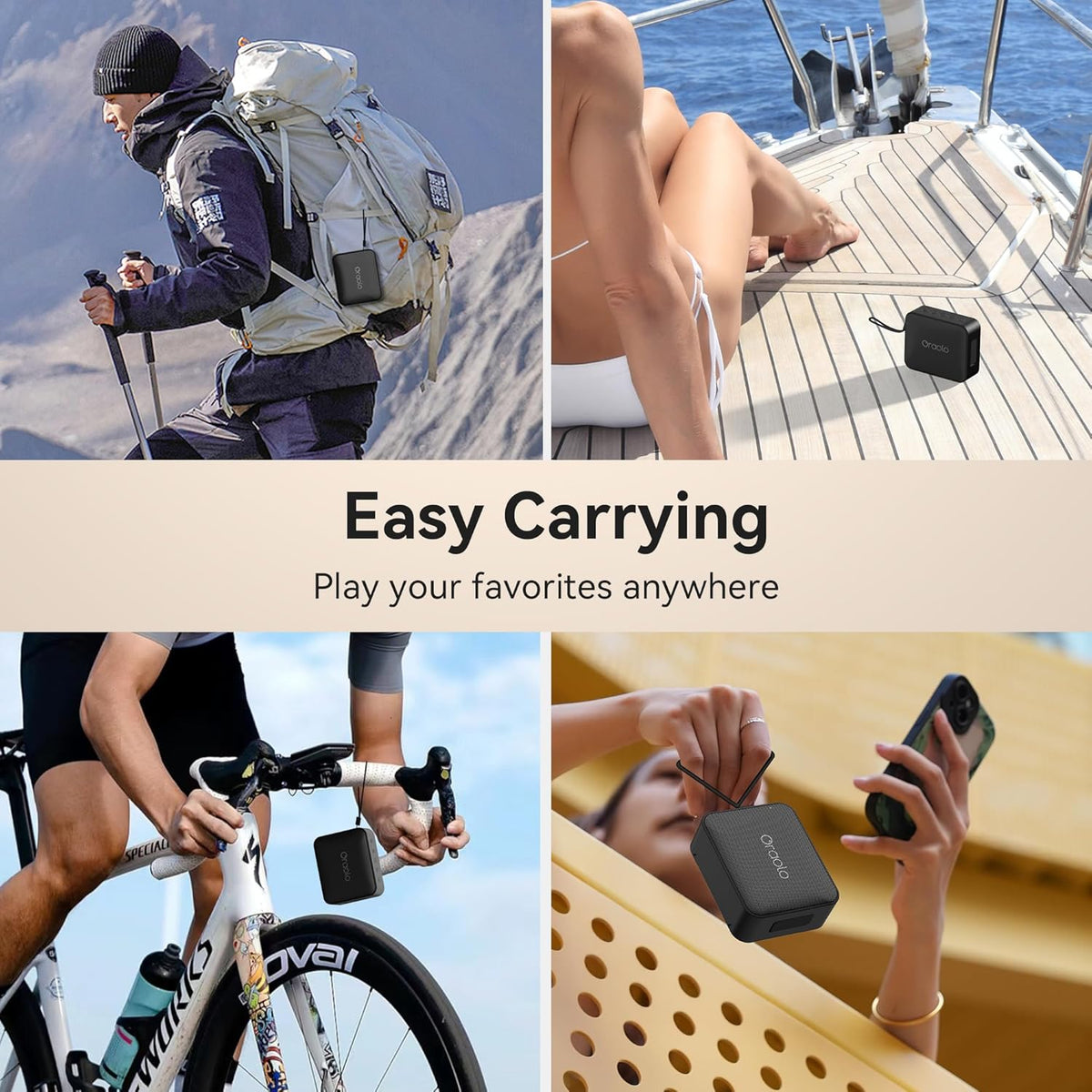 Oraolo Bluetooth Speaker, IPX6 Waterproof Portable Bluetooth Speaker with Stereo Sound, Bluetooth 5.0, TWS Pairing, Support AUX/TF Card, Small Wireless Speaker for Home, Shower, Outdoors, Travel - PuriLite
