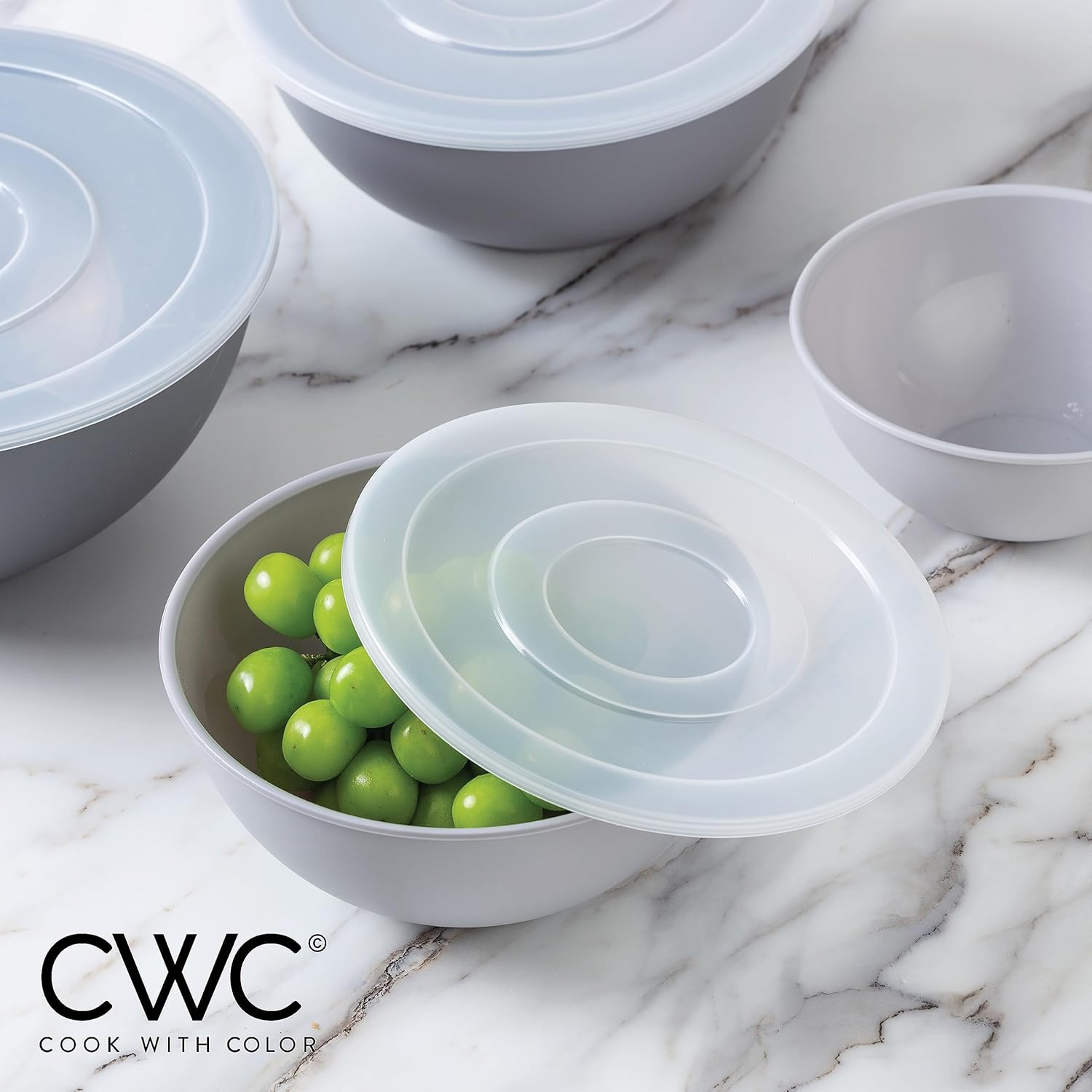 COOK WITH COLOR Mixing Bowls with TPR Lids - 12 Piece Plastic Nesting Bowls Set Includes 6 Prep Bowls and 6 Lids, Microwave Safe Mixing Bowl Set (Mint) - PuriLite