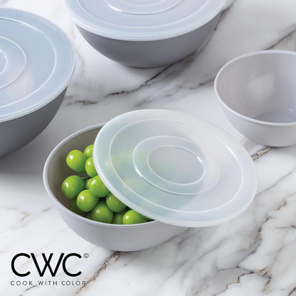 COOK WITH COLOR Mixing Bowls with TPR Lids - 12 Piece Plastic Nesting Bowls Set Includes 6 Prep Bowls and 6 Lids, Microwave Safe Mixing Bowl Set (Mint) - PuriLite