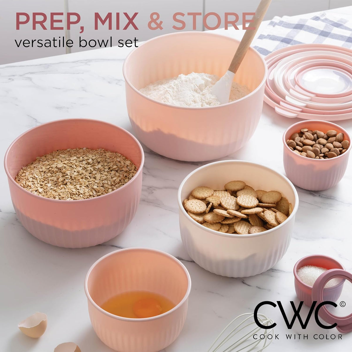 COOK WITH COLOR Prep Bowls with Lids- 8 Piece Nesting Plastic Small Mixing Bowl Set with Lids (Teal Ombre) - PuriLite