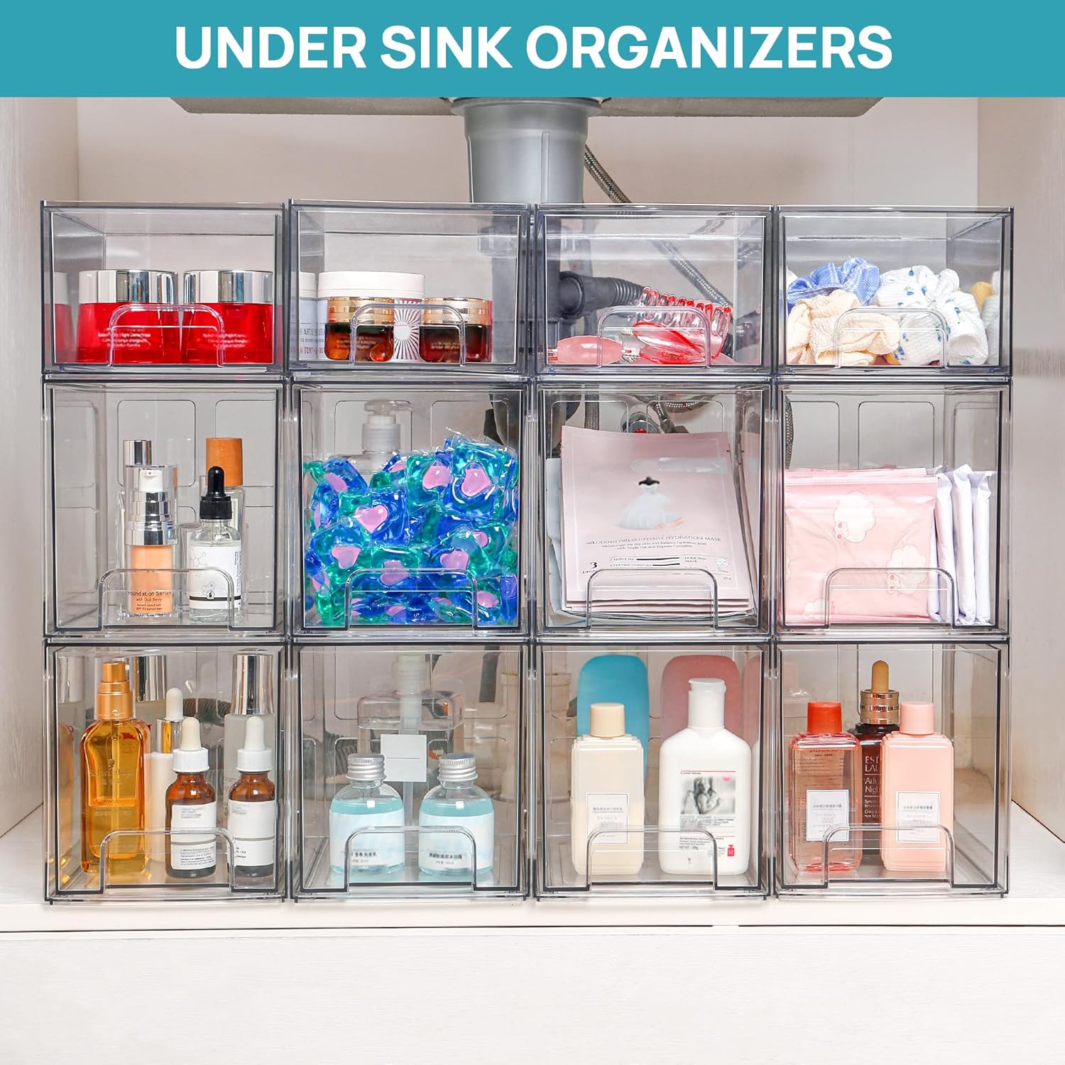 Vtopmart 3 Pack Stackable Clear Plastic Drawer Organizer, Makeup Organizers and Storage for Eyeshadow Palettes, Cosmetics, Beauty Supplies, Ideal for Vanity, Desk, Office, Bathroom Organization - PuriLite