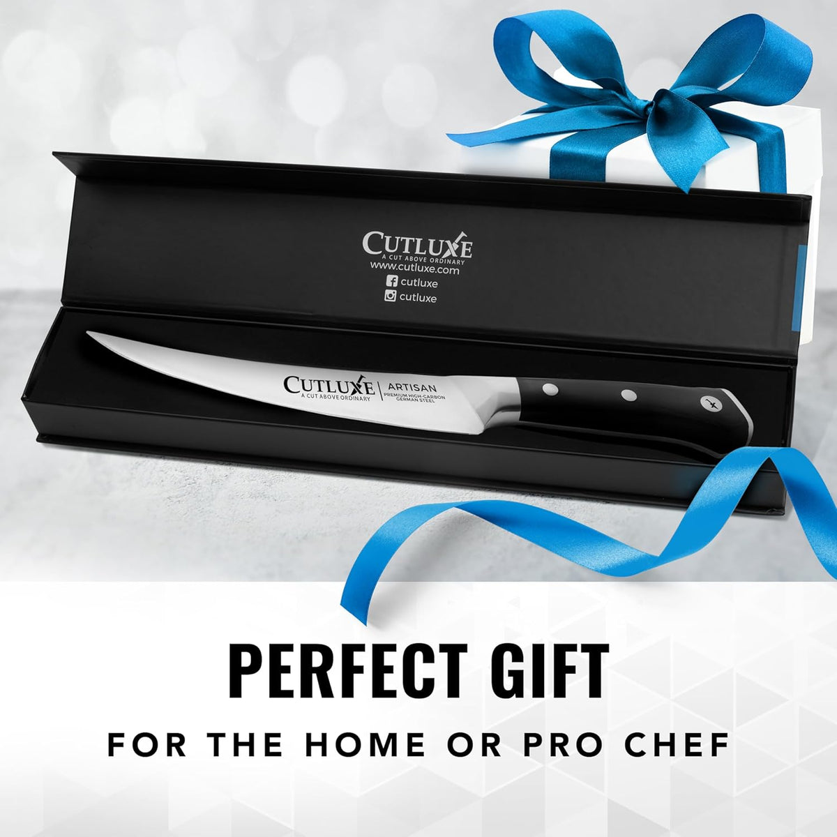 Cutluxe Curved Boning Knife – 6" Boning Knife for Meat Cutting, Fillet Knife – High Carbon German Steel, Full Tang & Ergonomic Handle Design – Artisan Series - PuriLite