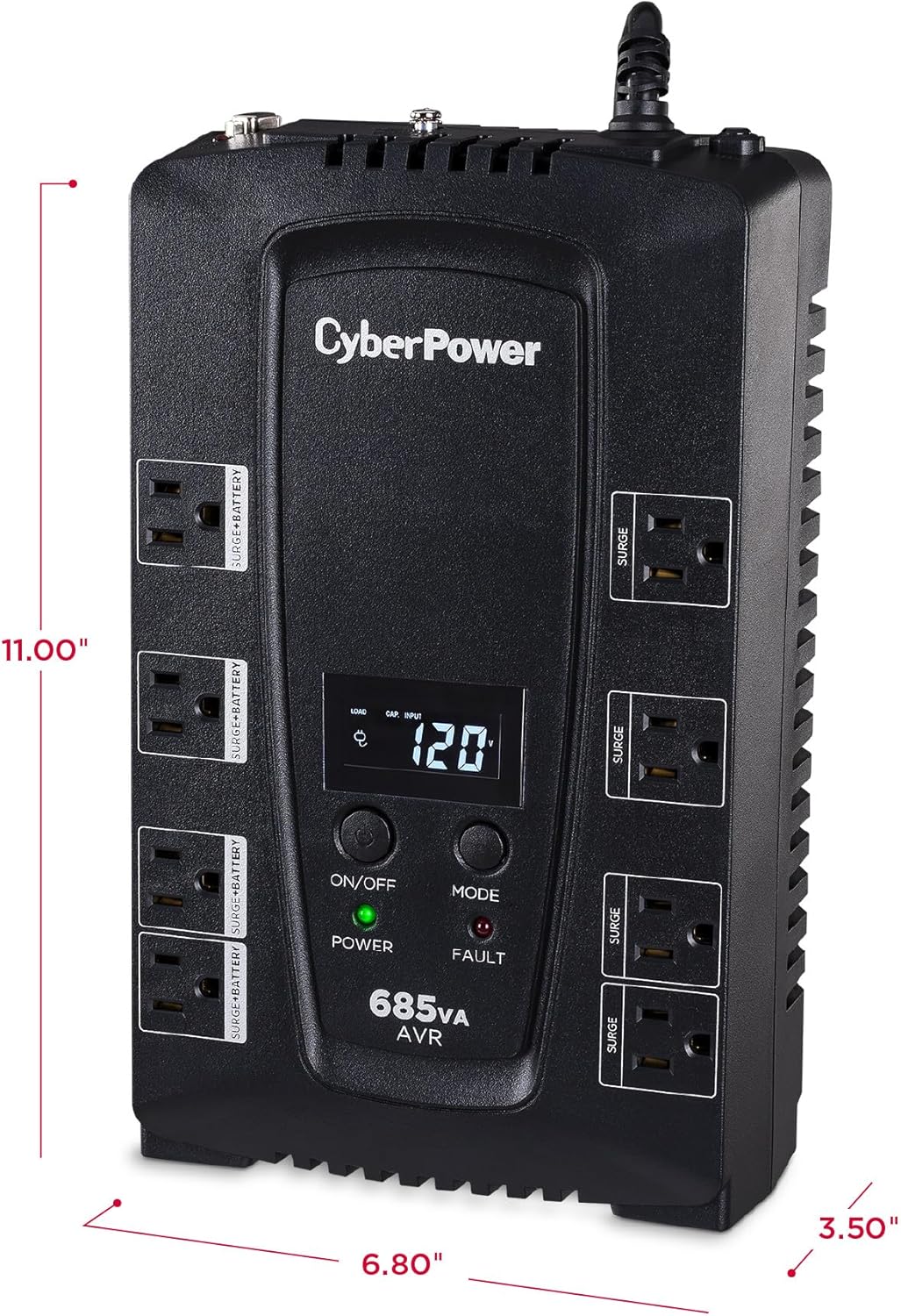 CyberPower CP825AVRLCD Intelligent LCD UPS System, 825VA/450W, 8 Outlets, AVR, Compact - PuriLite