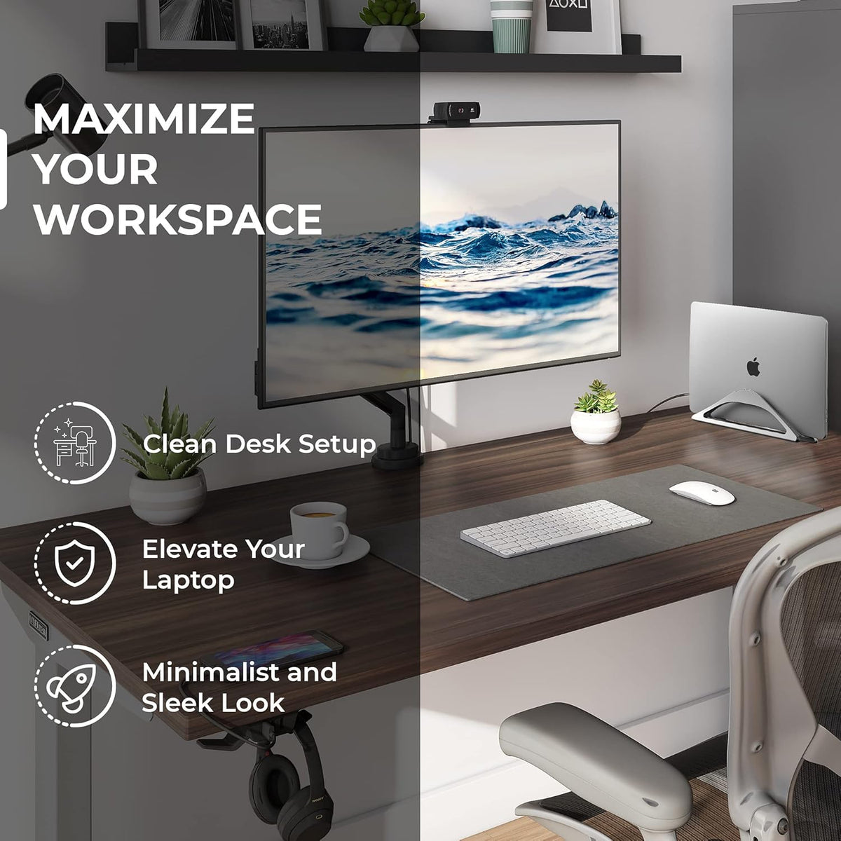 HumanCentric Vertical Laptop Stand for Desk – Automatic Adjustable Upright Laptop Dock, Space Gray Aluminum Holder - PuriLite