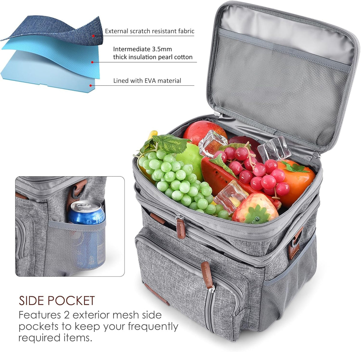 Lunch Bag for Women Men Double Deck Lunch Box - Leakproof Insulated Soft Large Lunch Cooler Bag, MIYCOO (Black,15L) - PuriLite