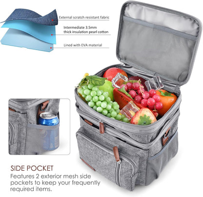 Lunch Bag for Women Men Double Deck Lunch Box - Leakproof Insulated Soft Large Lunch Cooler Bag, MIYCOO (Black,15L) - PuriLite