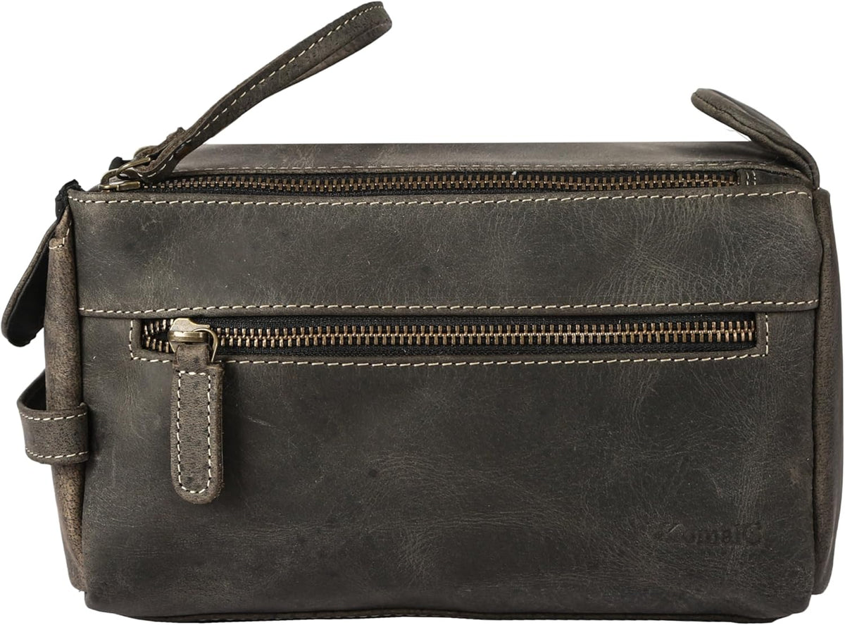 Premium Buffalo Leather Unisex Toiletry Bag Travel Dopp Kit Shaving kit (Distressed Tan) - PuriLite