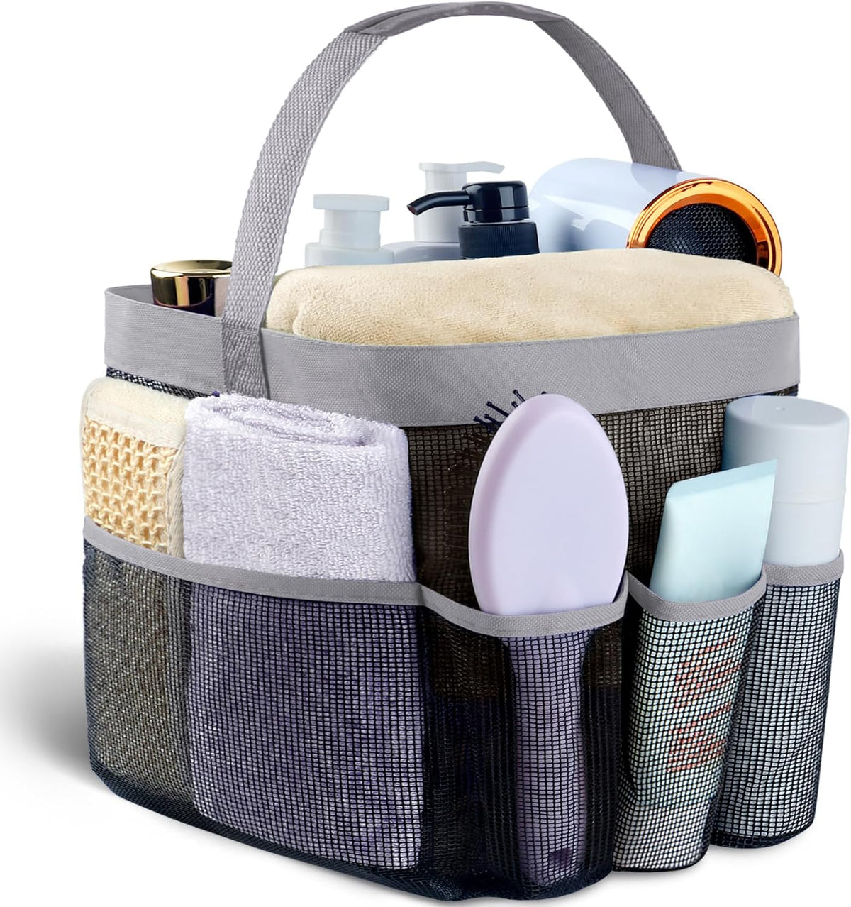 Attmu Mesh Shower Caddy Portable for College Dorm Room Essentials with 8 Pockets, Hanging Shower Caddy Basket Tote Bag Toiletry Accessories for Bathroom - PuriLite
