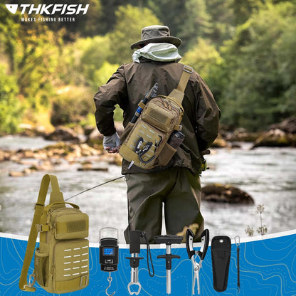 THKFISH 7 Pcs Fishing Tool Kit, Fishing Backpack with Fishing Pliers Tackle Kits, Fish Hook Remover Tools, Fish Plier with Sheath and Tool Lanyards, Digital Fishing Weight Scale - PuriLite