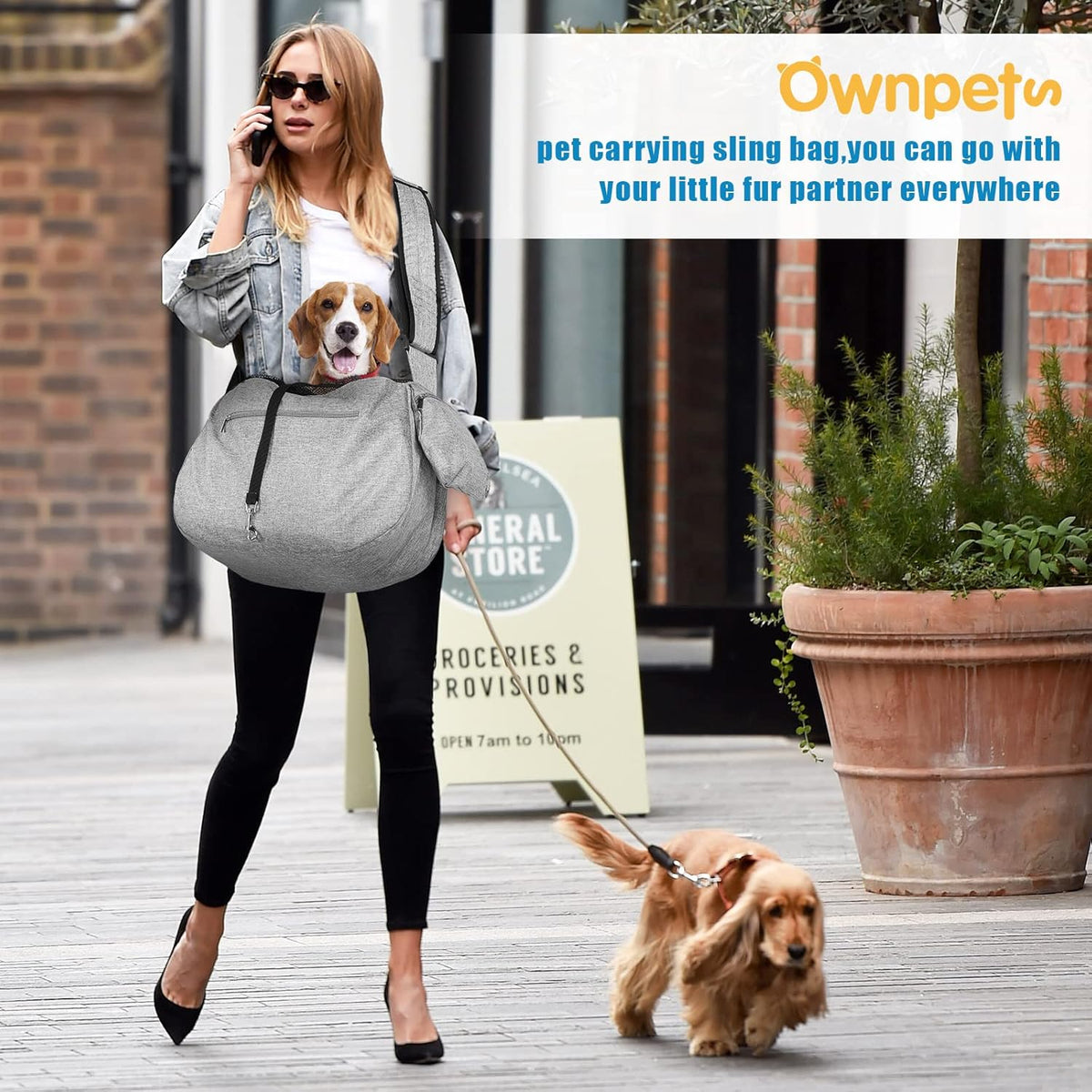 Ownpets Pet Dog Sling Carrier Bag Adjustable Padded Strap Dog Hand Free Safe Mesh Pet Carrier for Small Medium Dog Cat, Fit 10lbs up to 20 Pounds - PuriLite